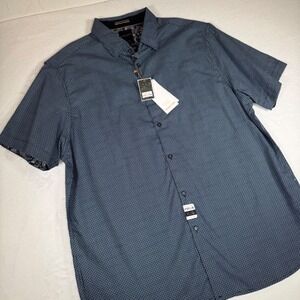 Denim & Flower Ricky Singh Mens Short Sleeve Button Down Shirt XL Blue Geometric